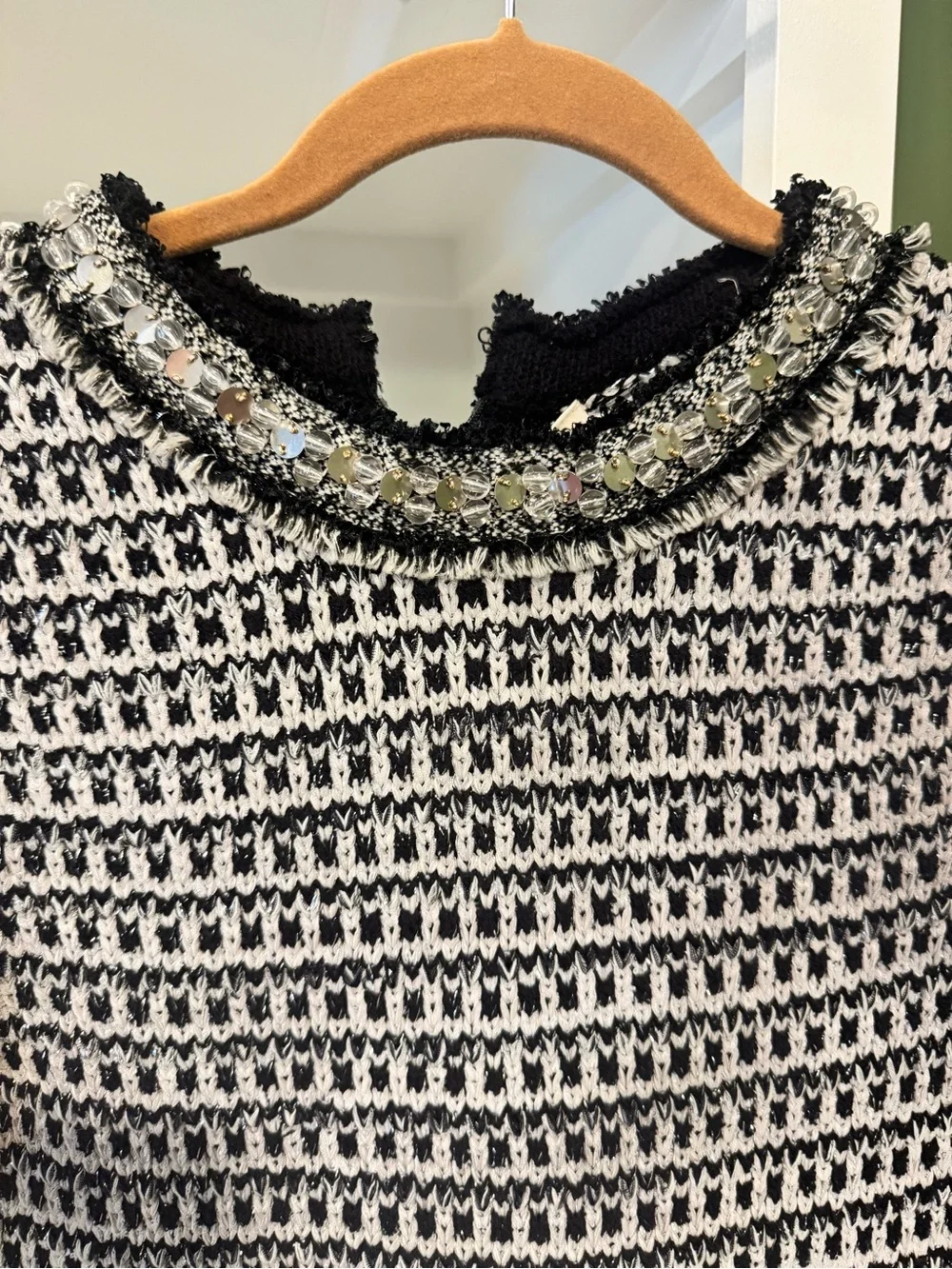 NWT Tory Burch Black and White Embellished Tweed Dress
